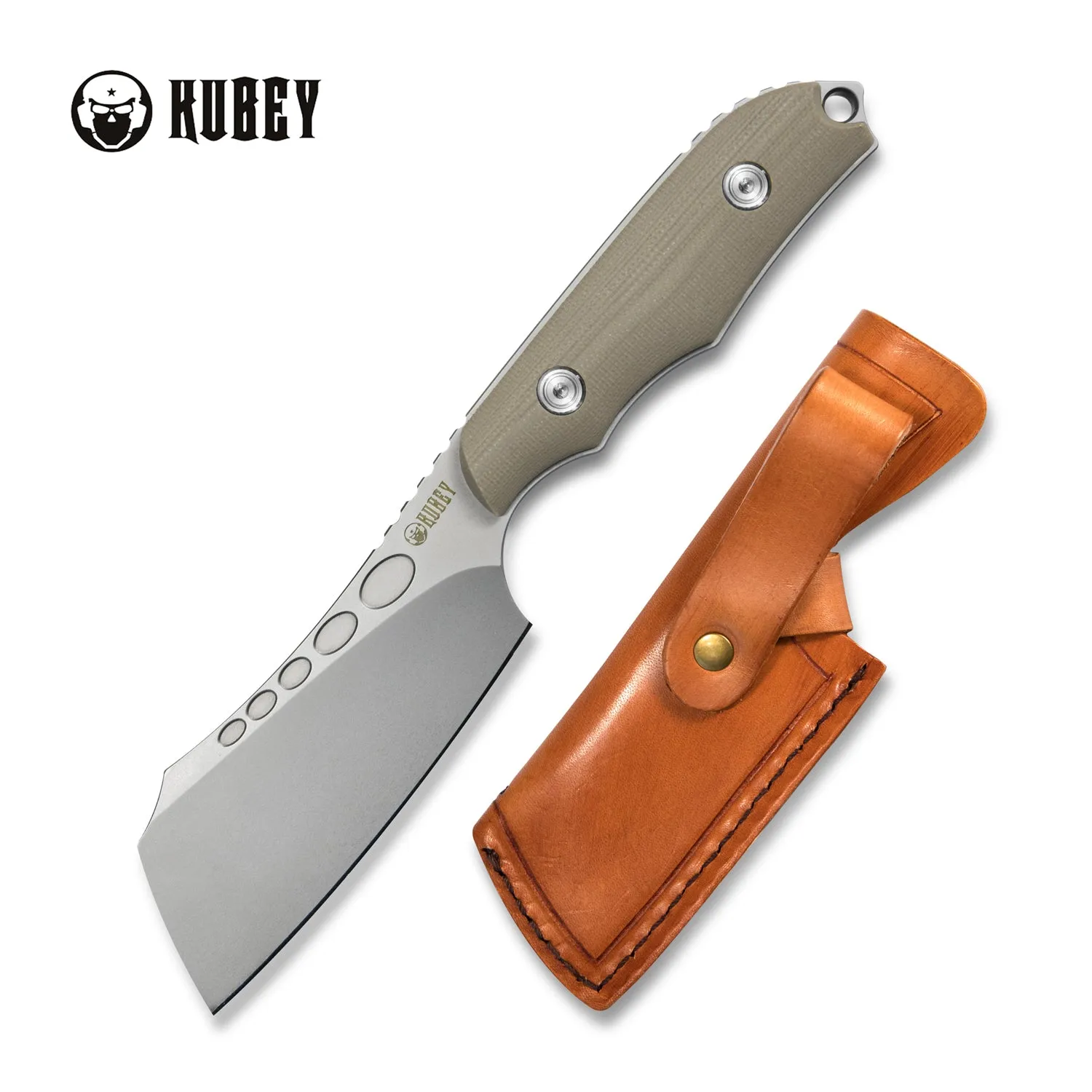 Aiden Full Tang Fixed Blade Knife Tan G10 Handle w/ Leather Sheath 3.35 Sand Blasted D2 KU341B