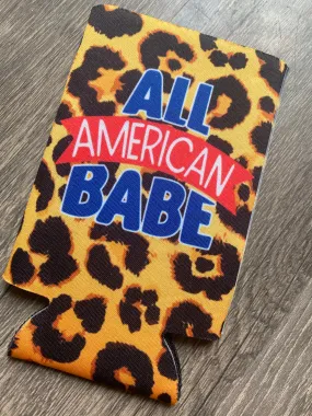 All American Babe Patriotic   Leopard SKINNY Can Cooler