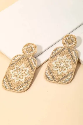 Beaded Star Pattern Rectangle Drop Earrings