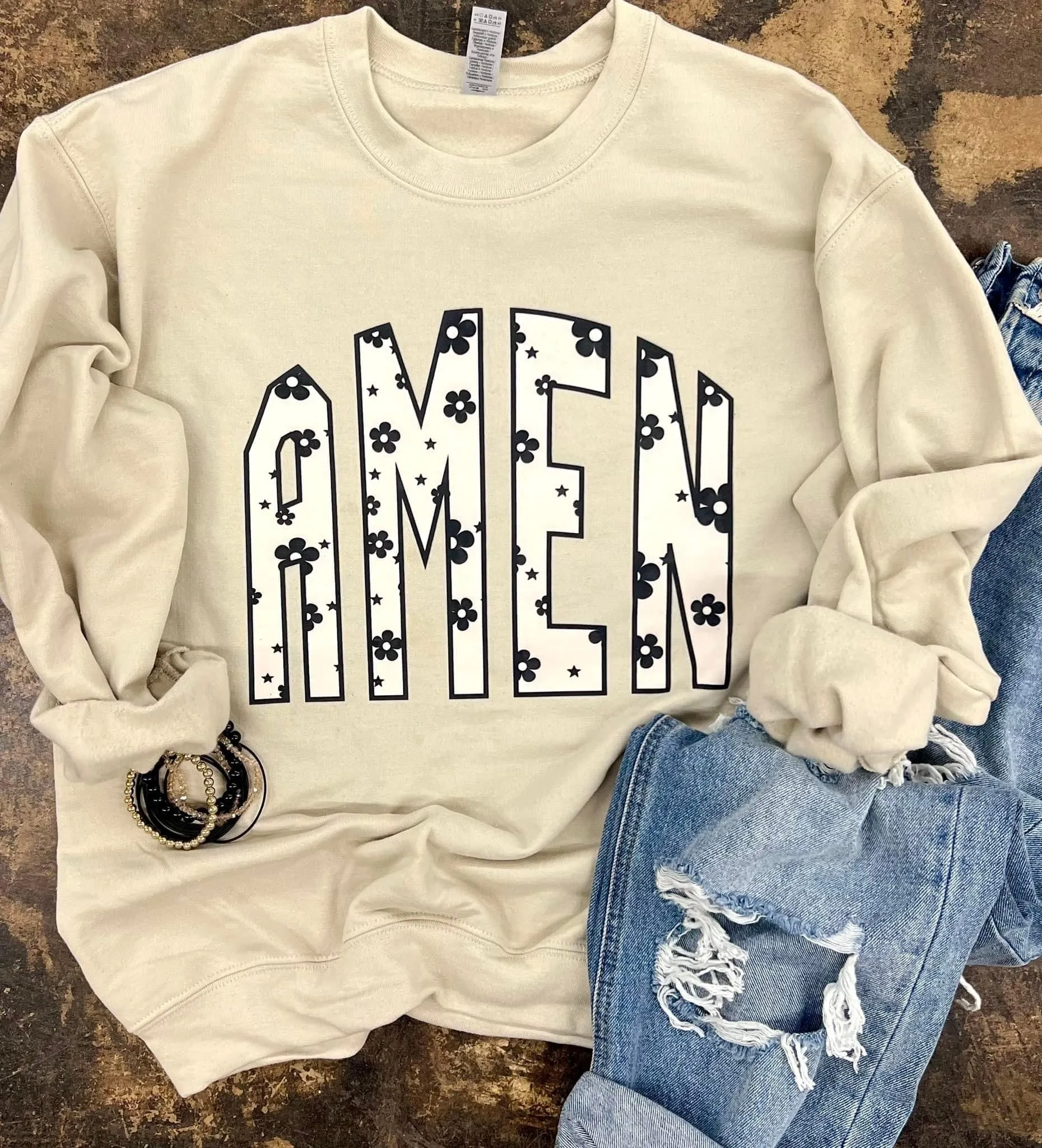 Black Flower Amen Sweatshirt