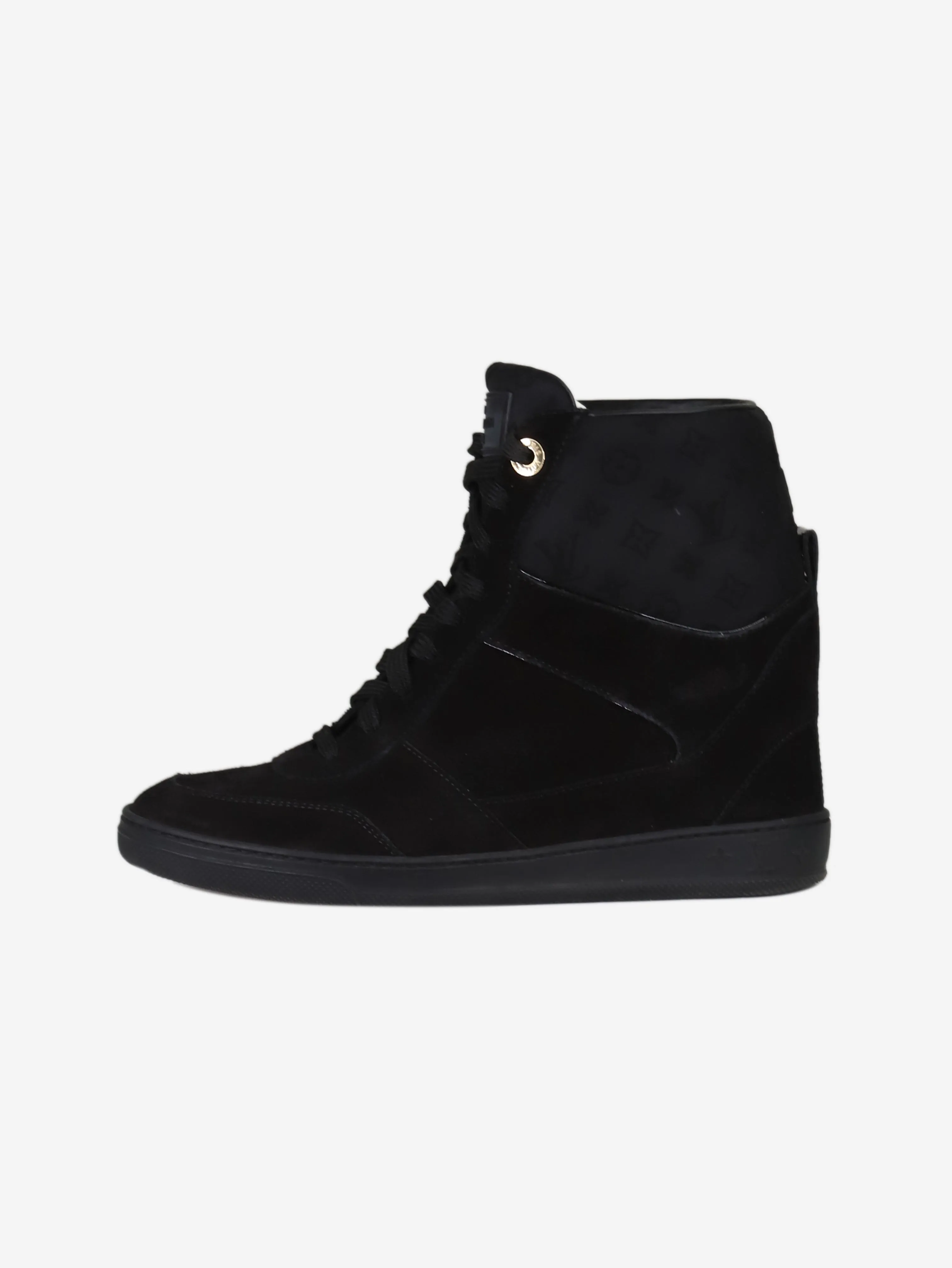 Black monogram detail suede high-top trainers - size EU 37.5