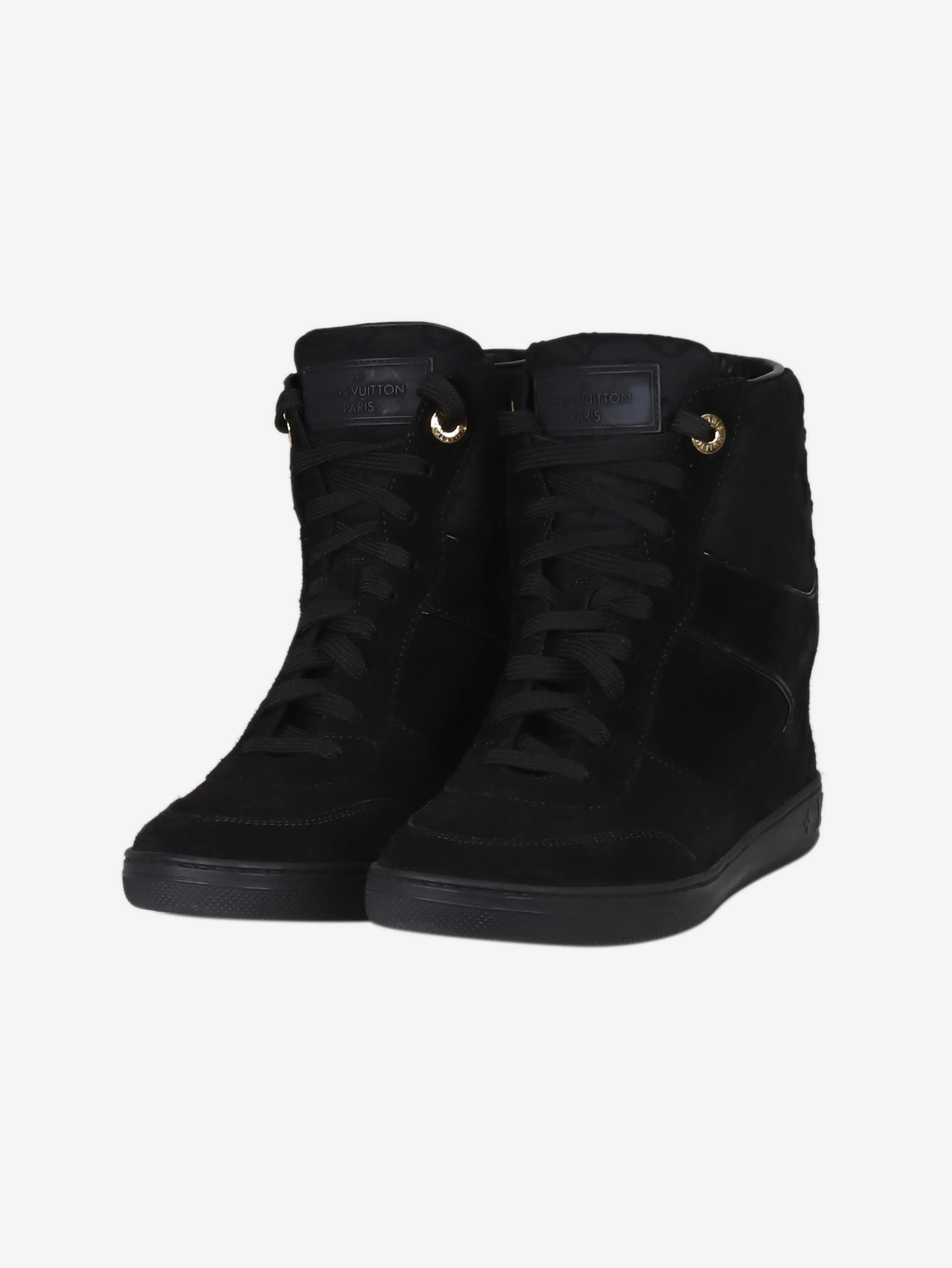 Black monogram detail suede high-top trainers - size EU 37.5