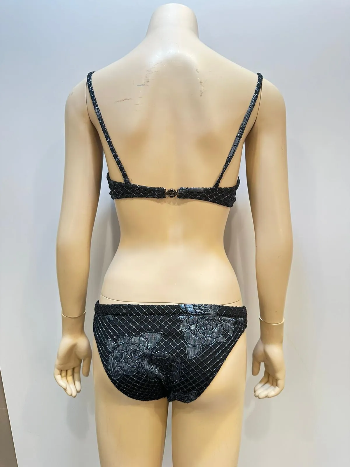 Chanel 17C 2017 Paris-Cuba Blue Metallic and Black Bikini SwimSuit FR 38 US 4/6