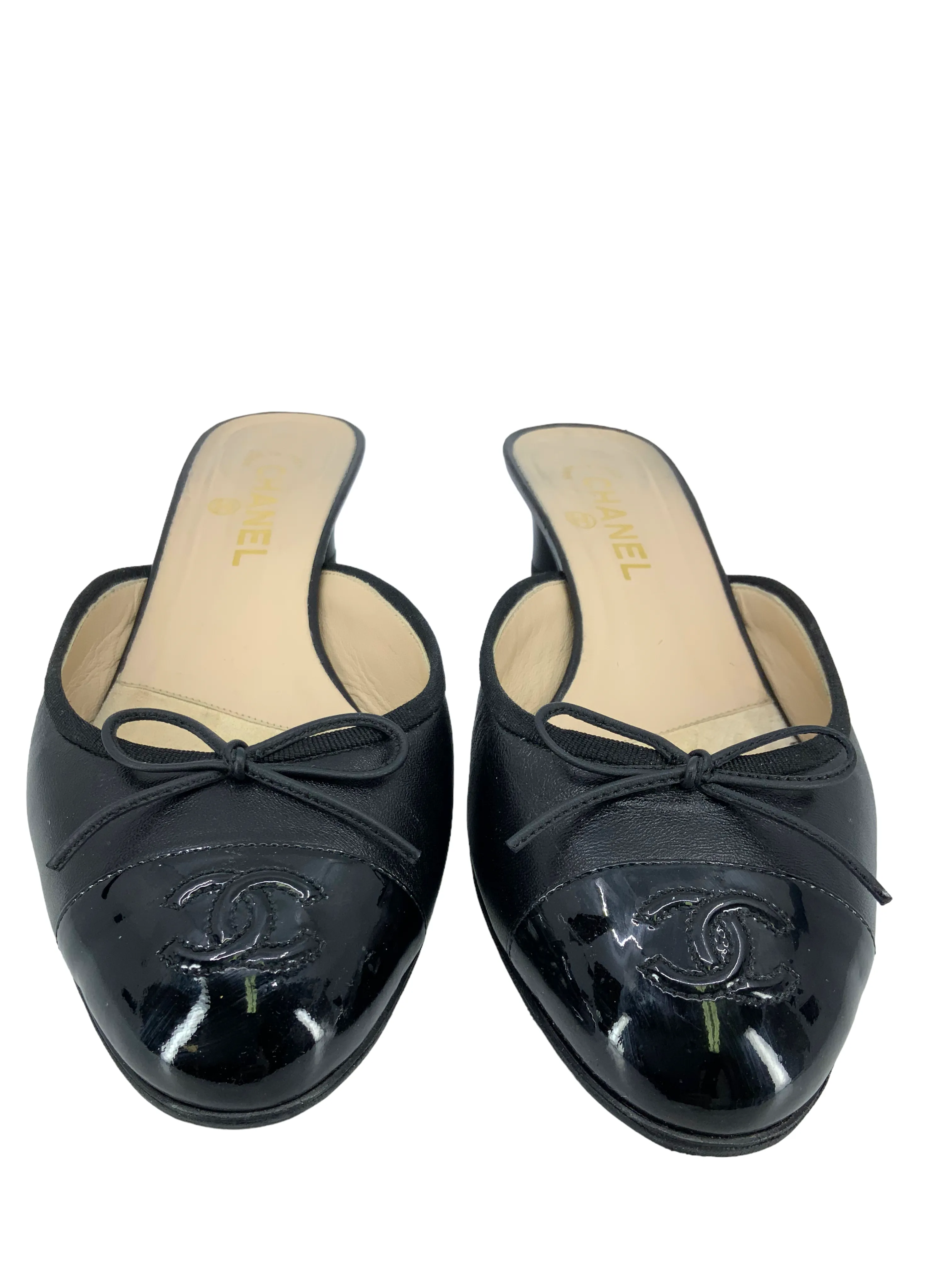 Chanel Leather CC Cap Toe Mules Size 11