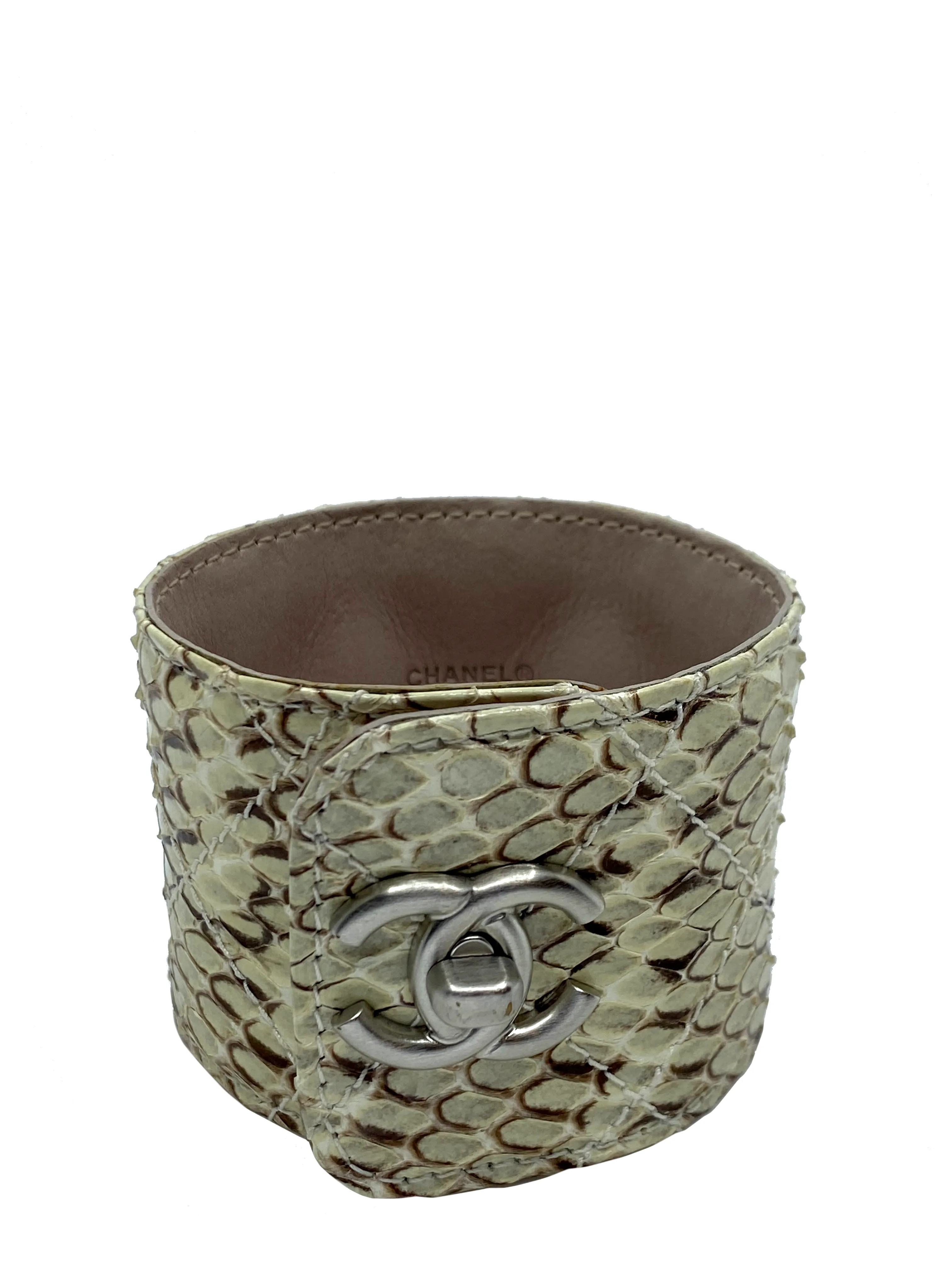 Chanel Python Snakeskin CC Logo Cuff Bracelet