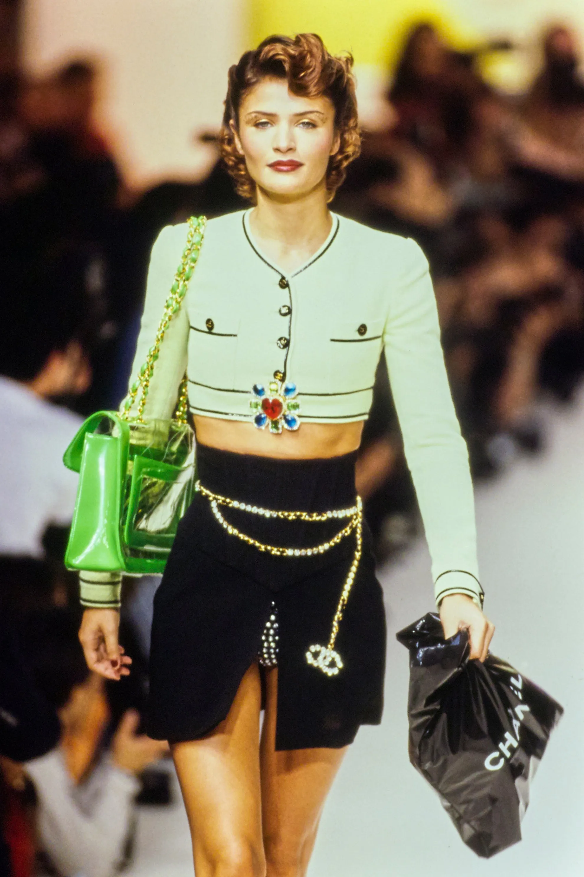 Chanel Spring 1995 Runway Swarovski Leather Chain Belt