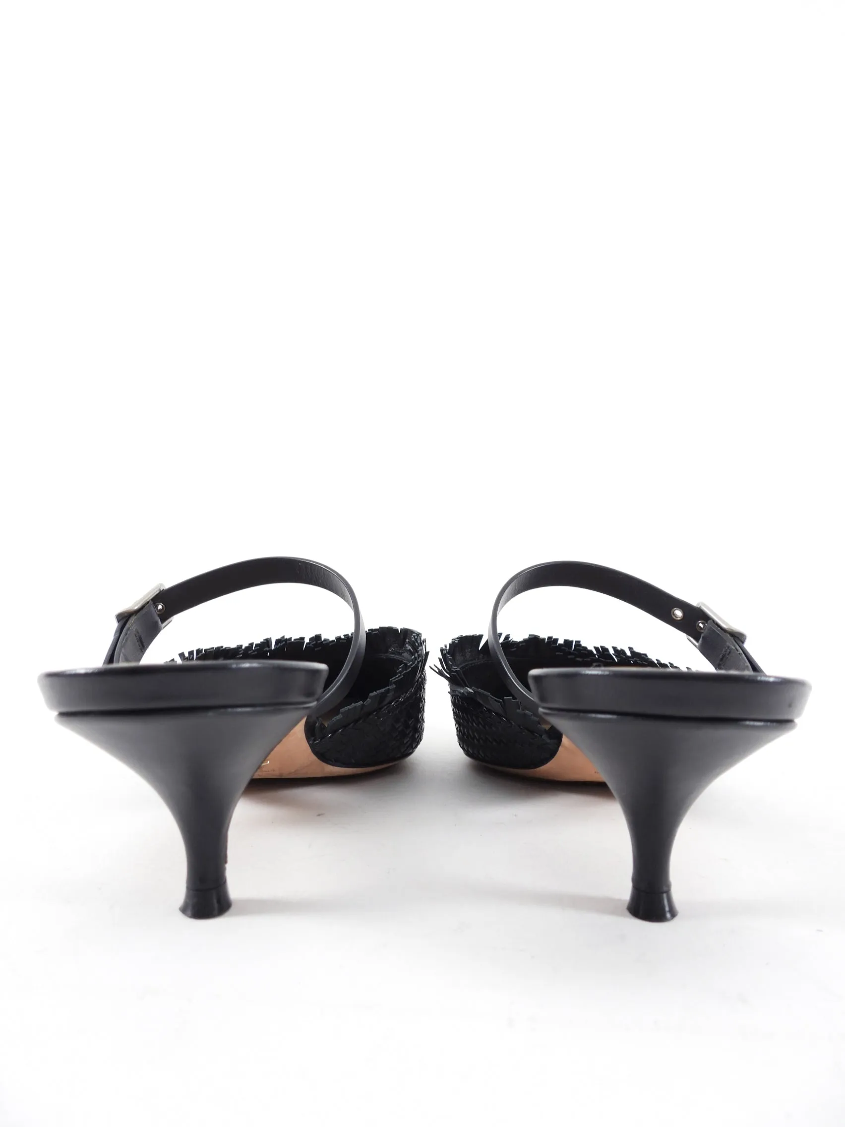 Christian Dior Black Leather Pointed Woven Mules - 8.5