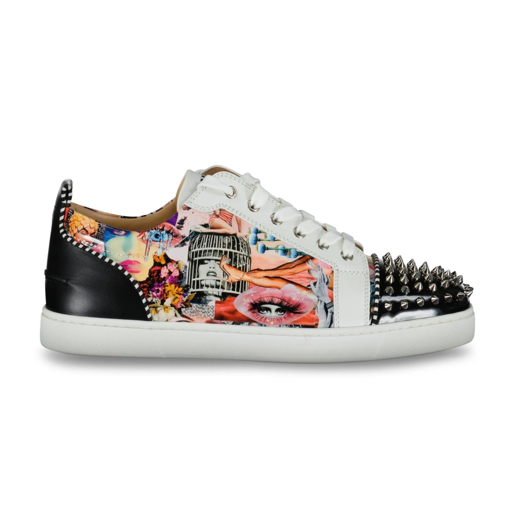 CHRISTIAN LOUBOUTIN LOUIS JUNIOR SPIKES ORLATO FLAT MULTI/SILVER