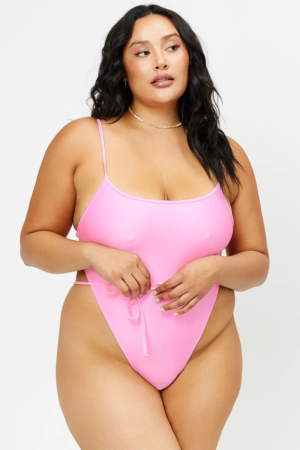 Croft Satin Cheeky One Piece Swimsuit - 90's Pink