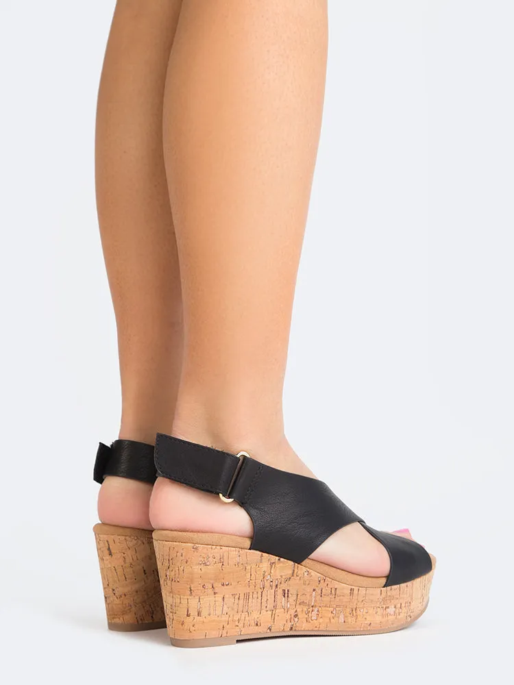 Cross Band Peep Toe Wedge