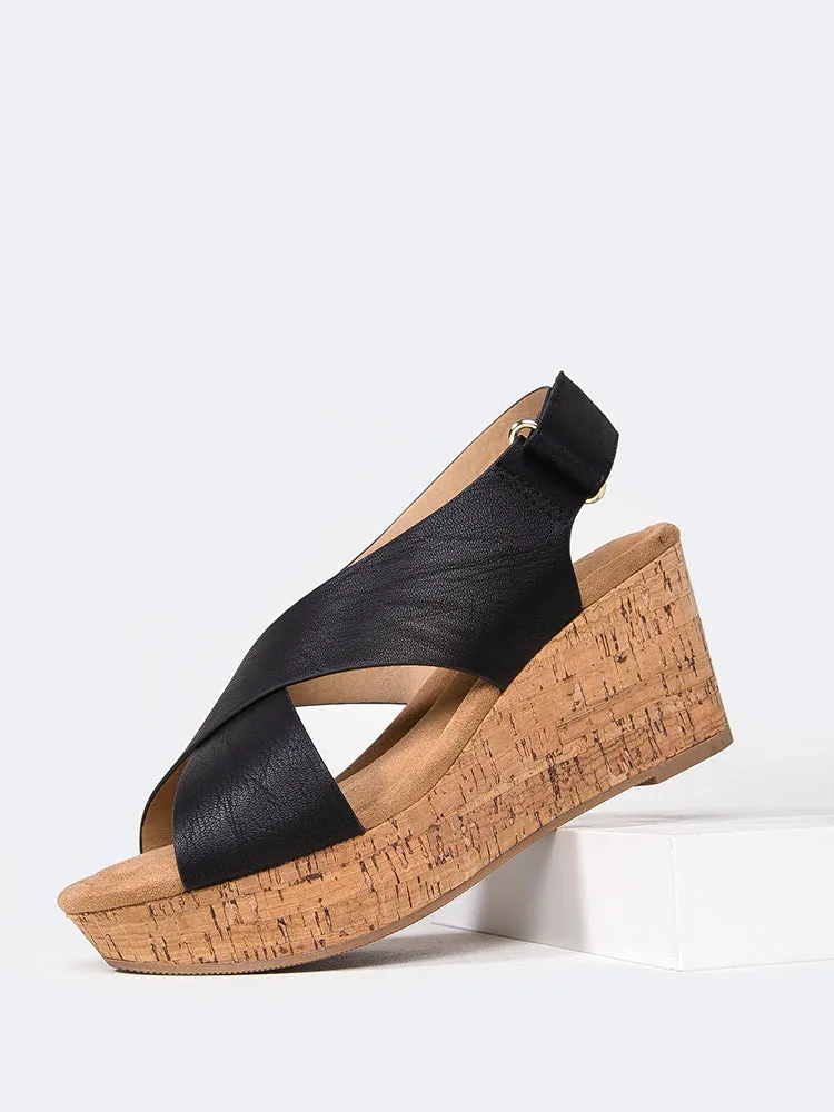 Cross Band Peep Toe Wedge