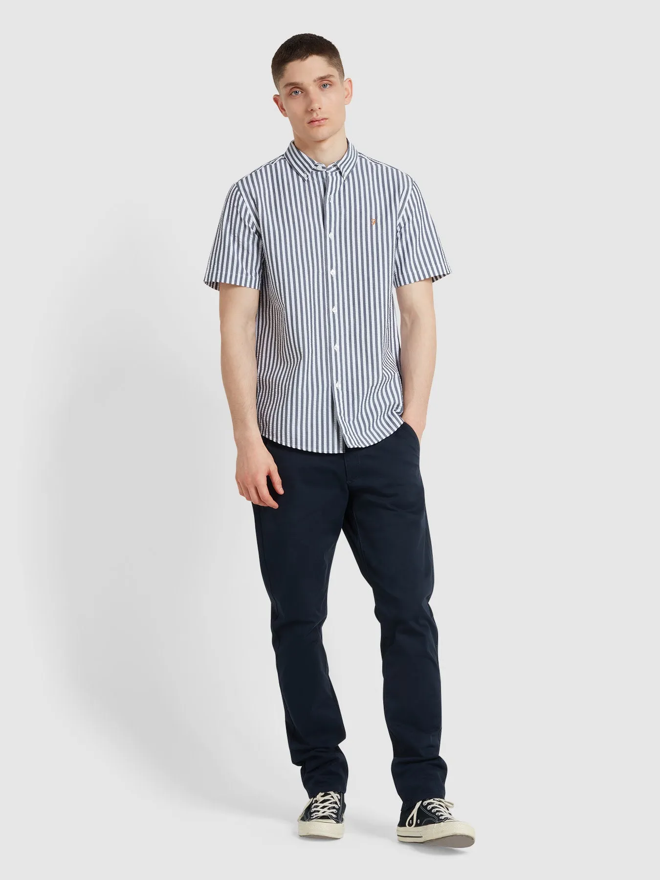 Edson Short Sleeve Button Down Shirt In True Navy