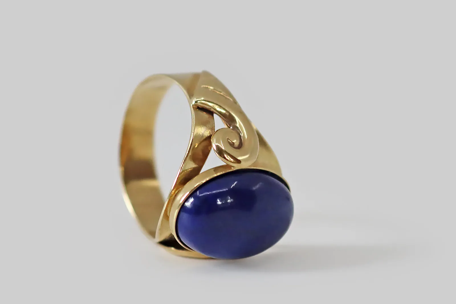 Graphic Italian Lapis Lazuli Ring with Spirals