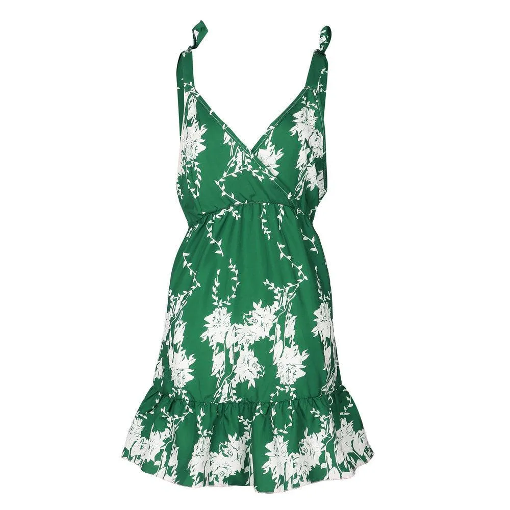 GREEN DELIGHT RUFFLED MINI SUNDRESS