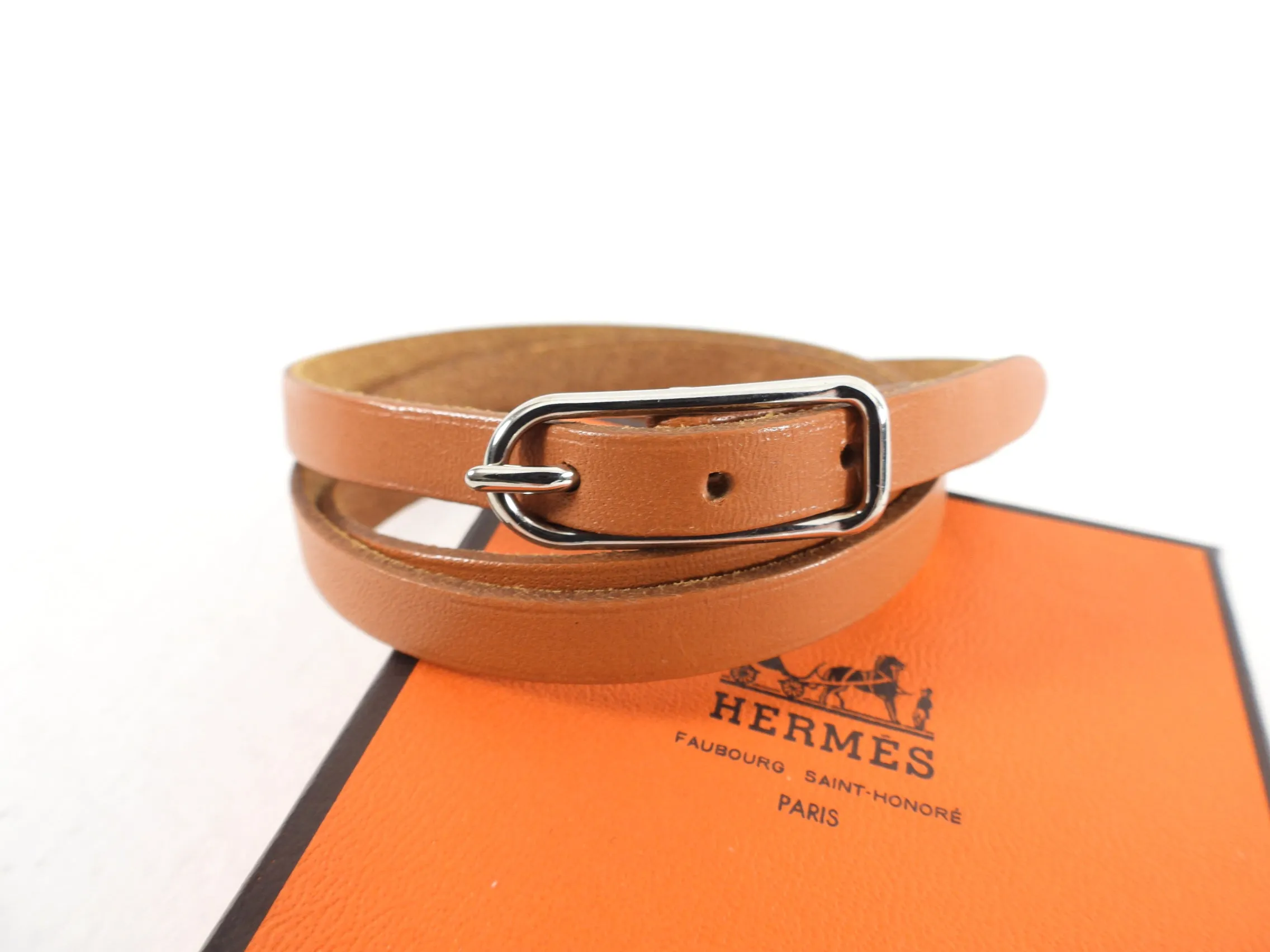 Hermes Natural Leather Palladium Quadruple Tour Bracelet