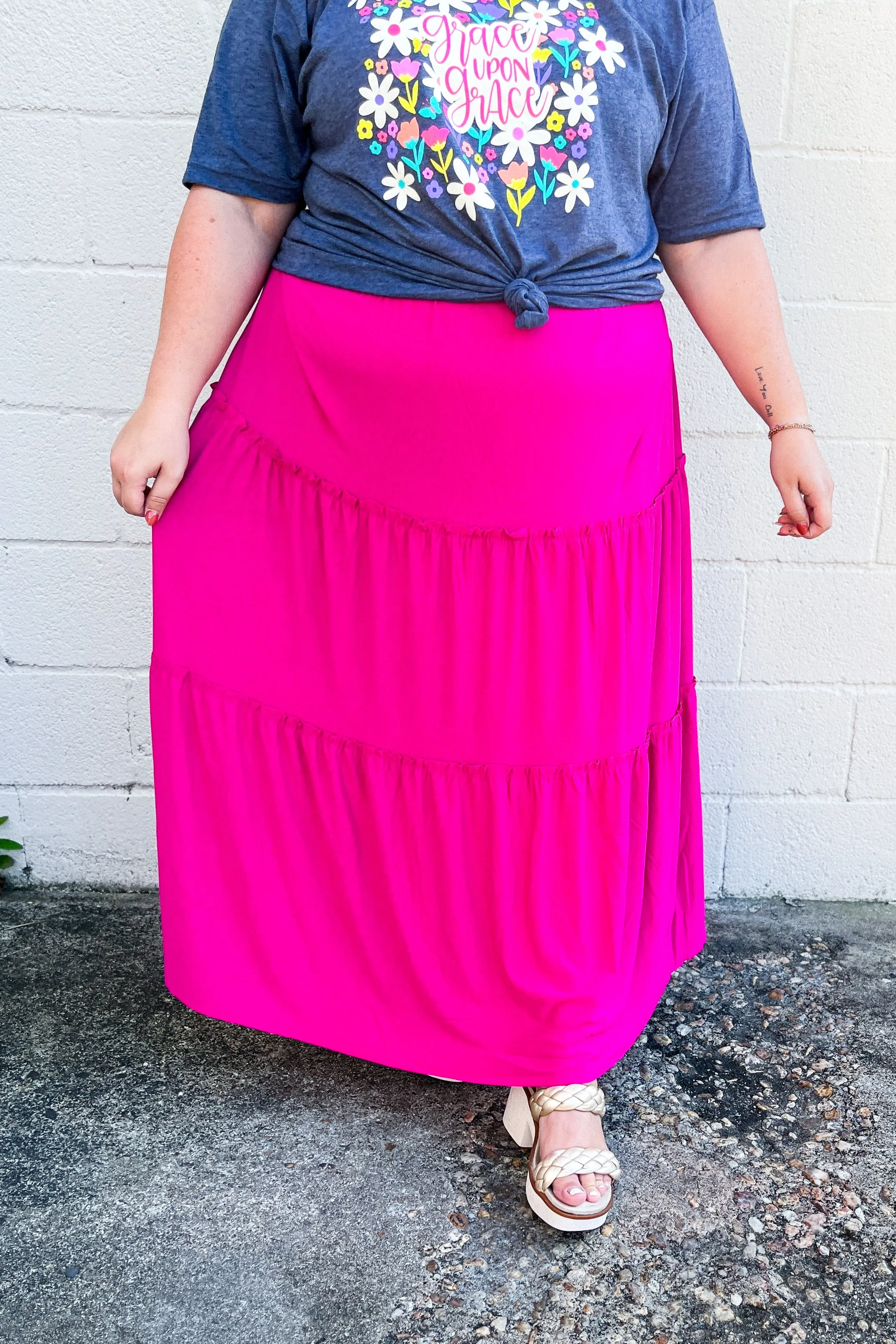 Joanna Tiered Maxi Skirt, Magenta