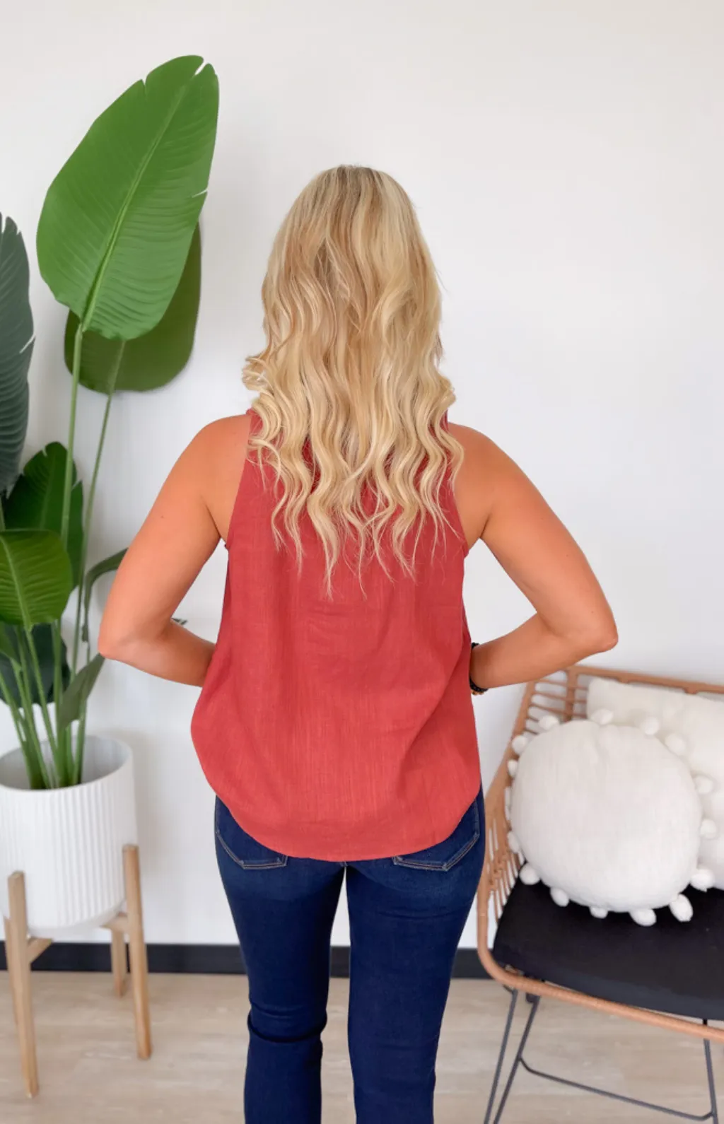 Kate Linen Red Tank Top