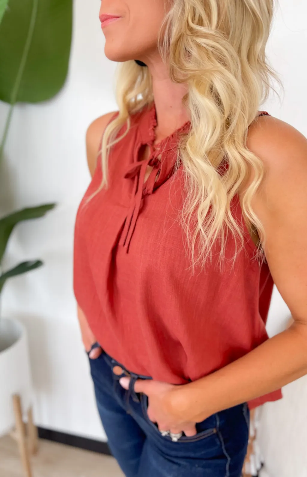 Kate Linen Red Tank Top