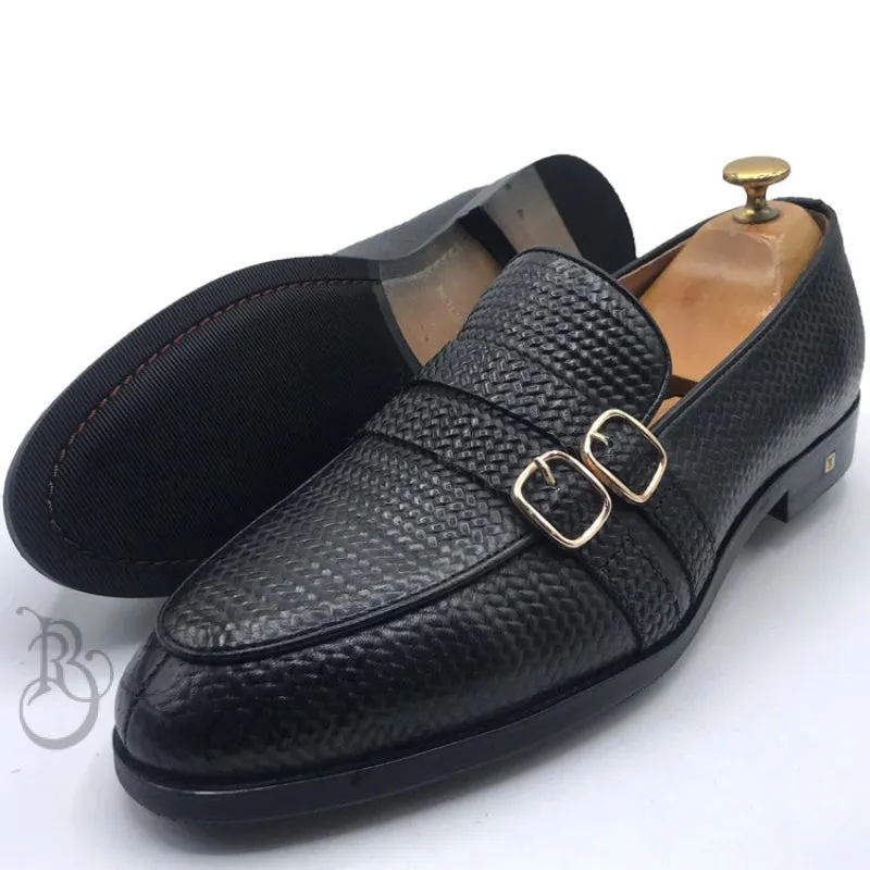 LV weave leather monk shoe | Black