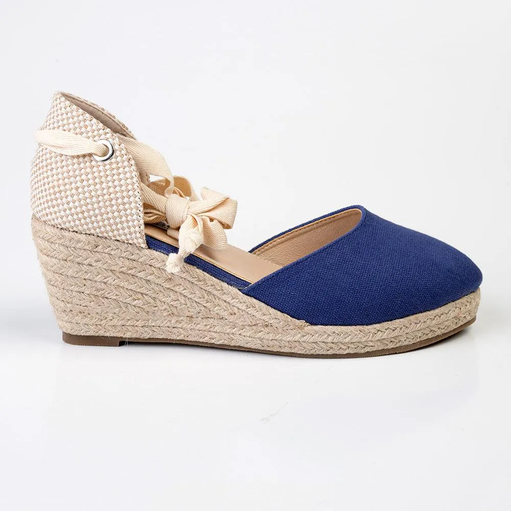 Madison Cleo Closed Toe Espadrille Wedge - Navy