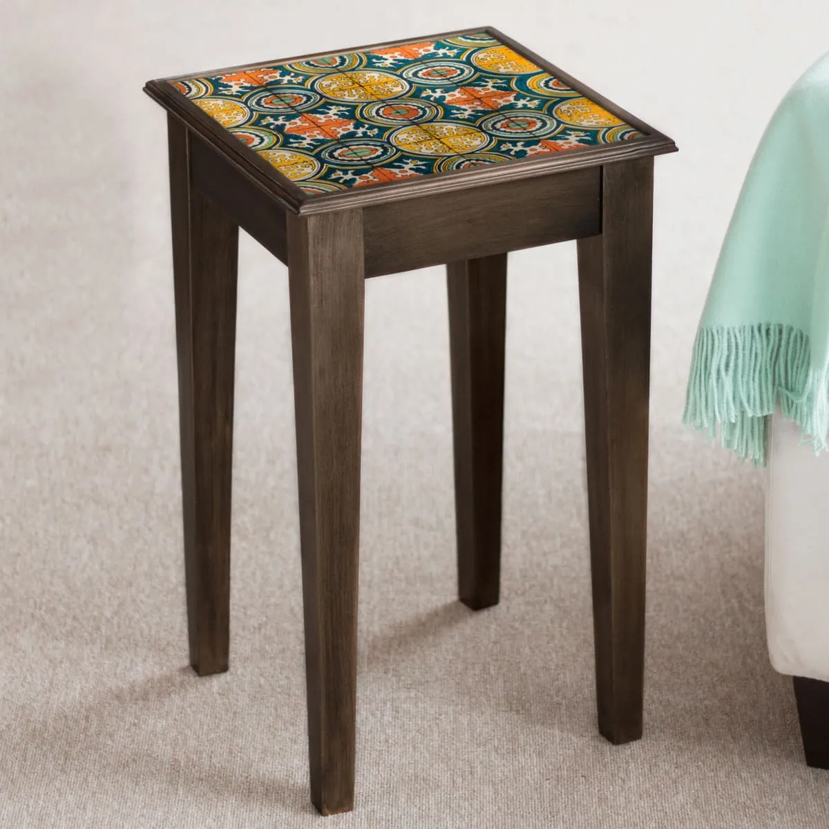 Novica Dominican Heritage Reverse-Painted Glass Accent Table