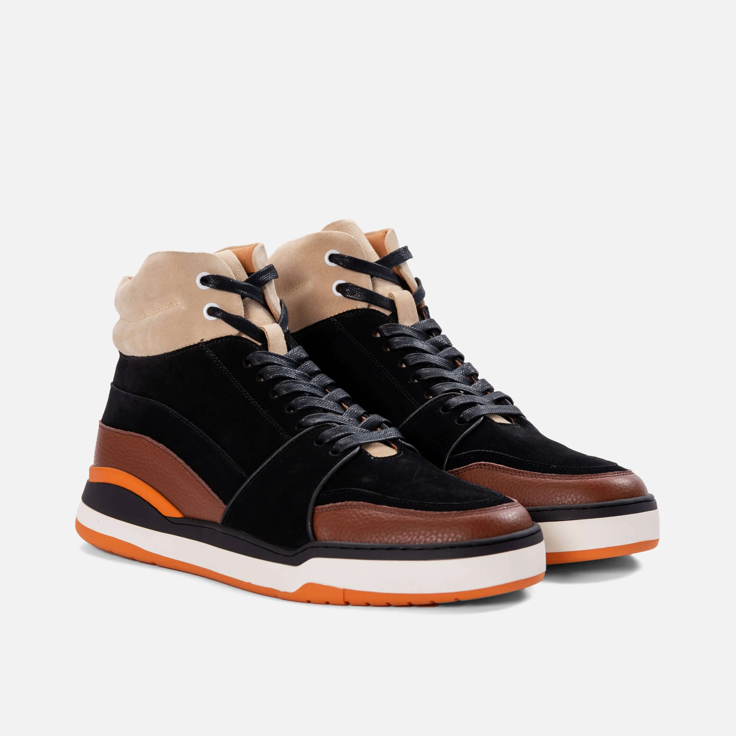 Poseidon Tigers Eye Leather and Suede High Top Sneakers