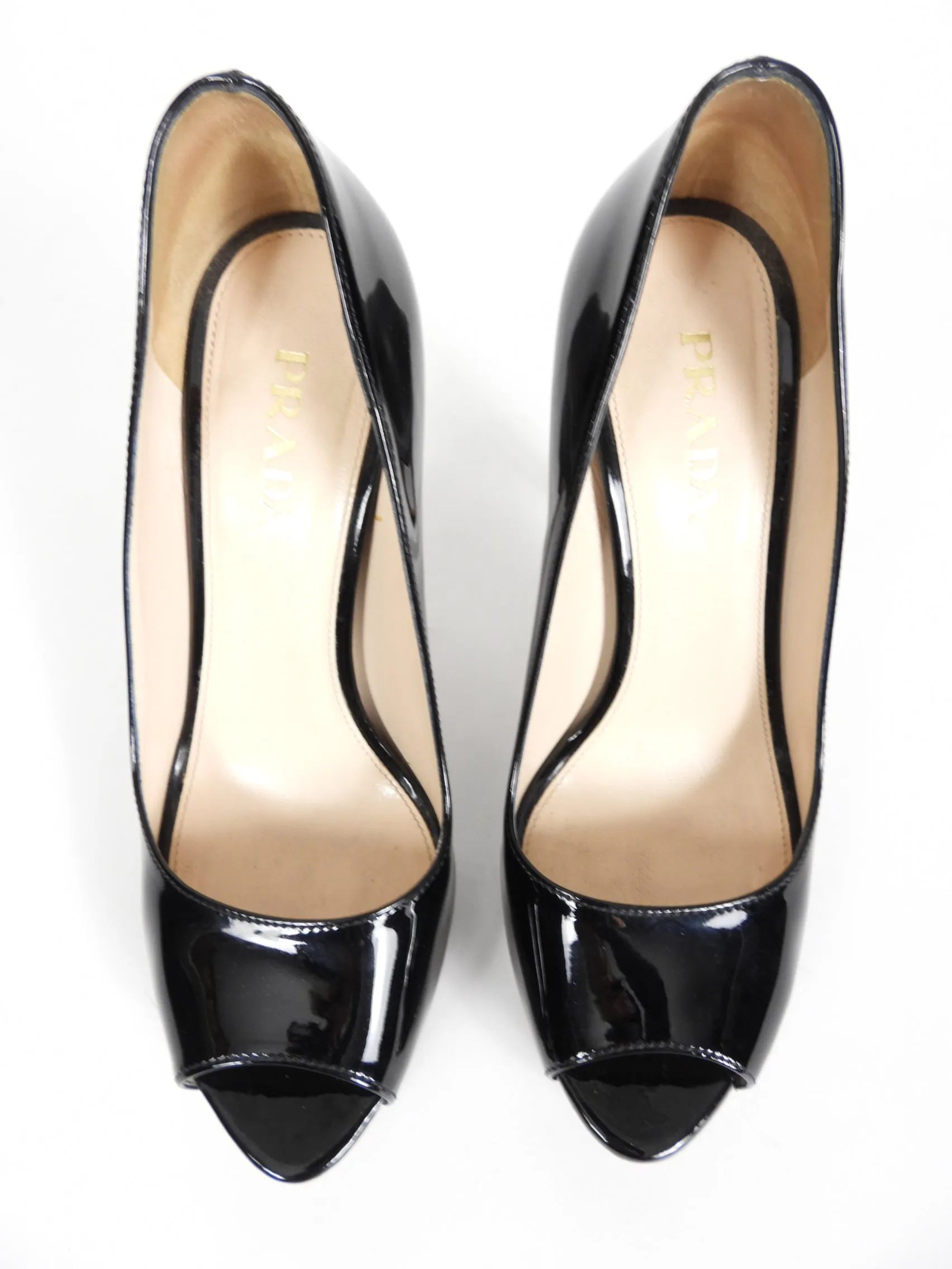 Prada Black Patent Leather Peep Toe Pumps - 37