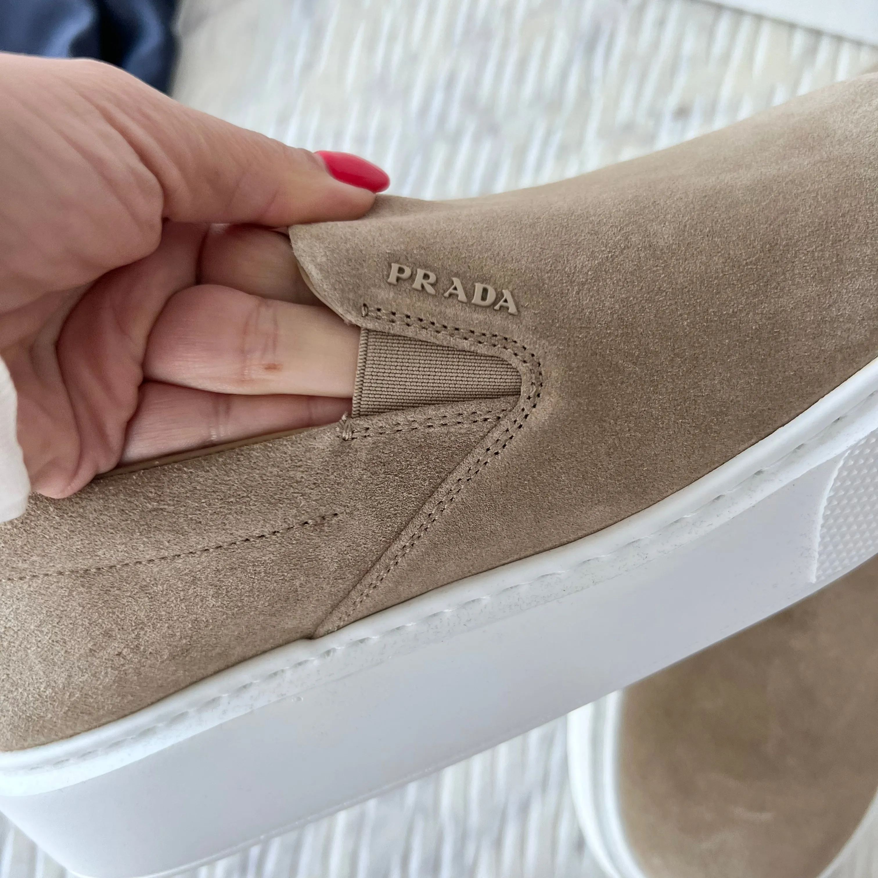 Prada Suede Slip On Sneakers