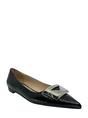 Prada Textured Patent Leather Metal Logo Flats Size 9